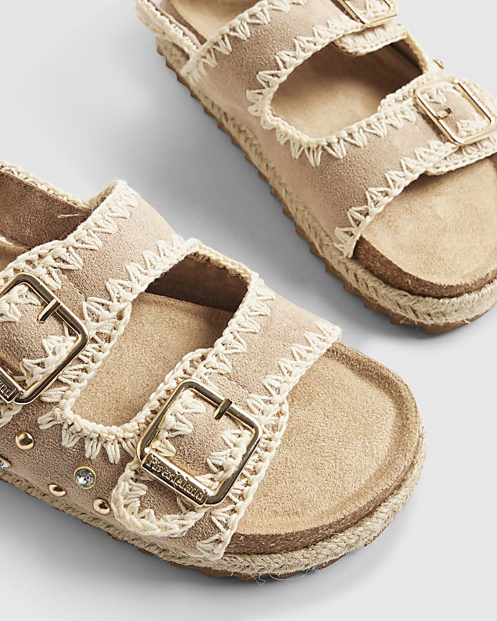 Girls Beige Stud Footbed Sandals