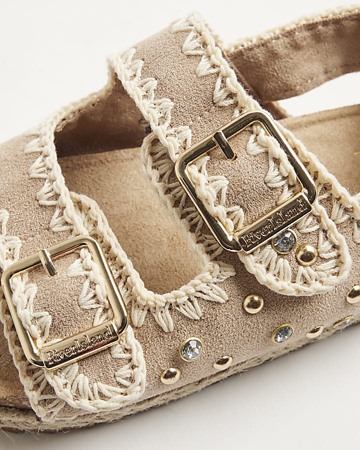 Girls Beige Stud Footbed Sandals