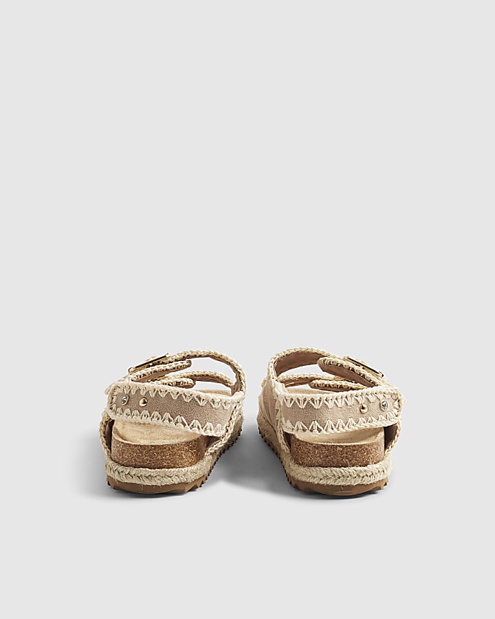 Girls Beige Stud Footbed Sandals