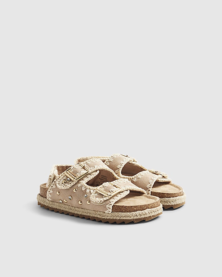 Girls Beige Stud Footbed Sandals