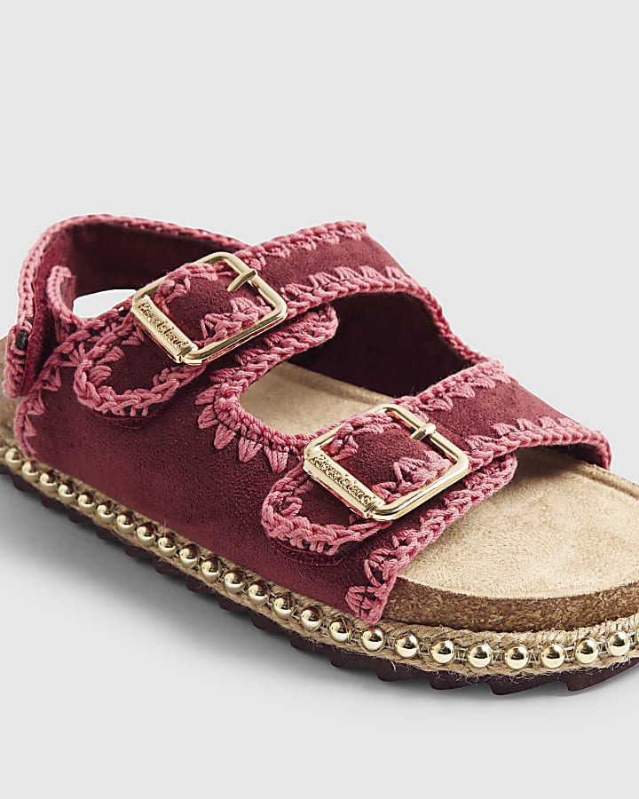 Girls Red Whipstitch Footbed Sandals