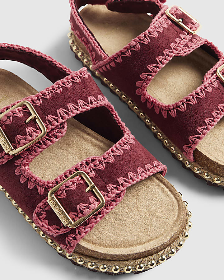 Girls Red Whipstitch Footbed Sandals