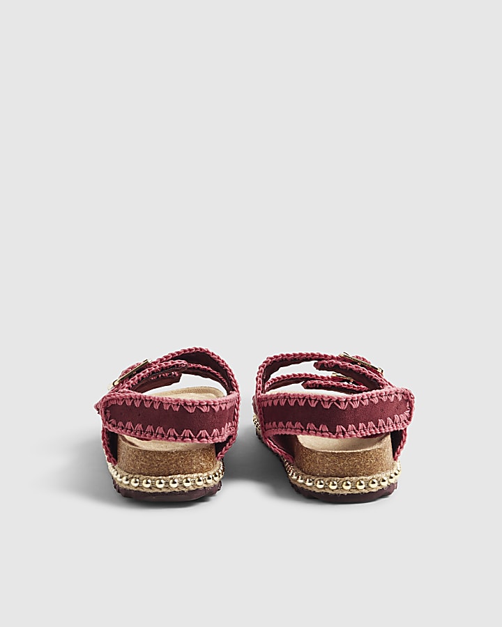 Girls Red Whipstitch Footbed Sandals