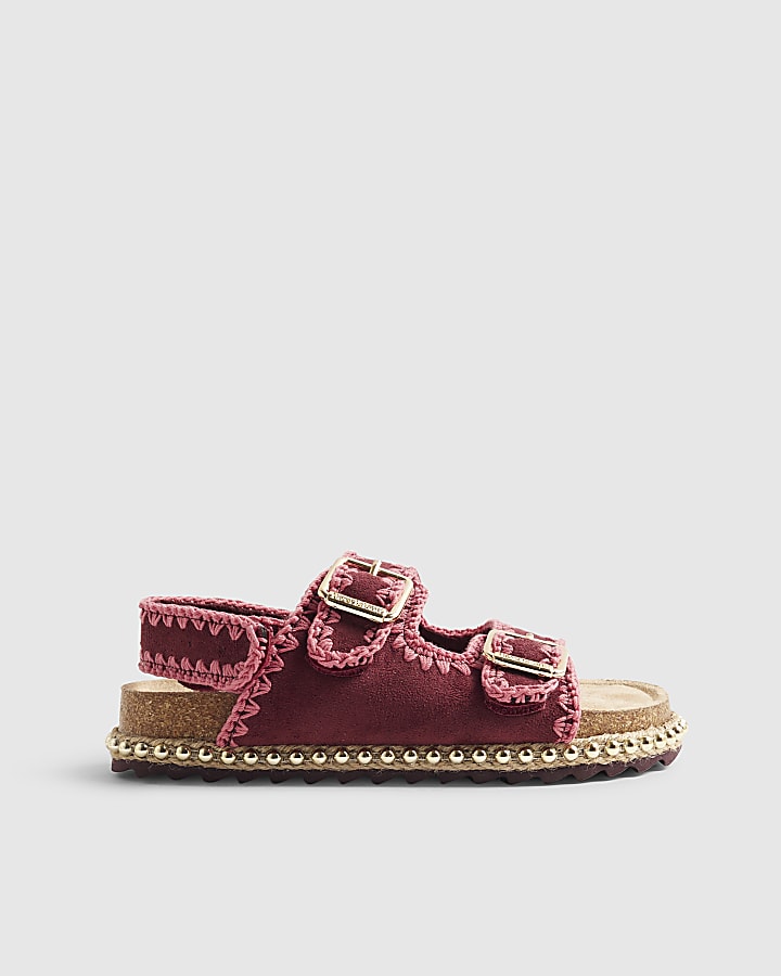Girls Red Whipstitch Footbed Sandals