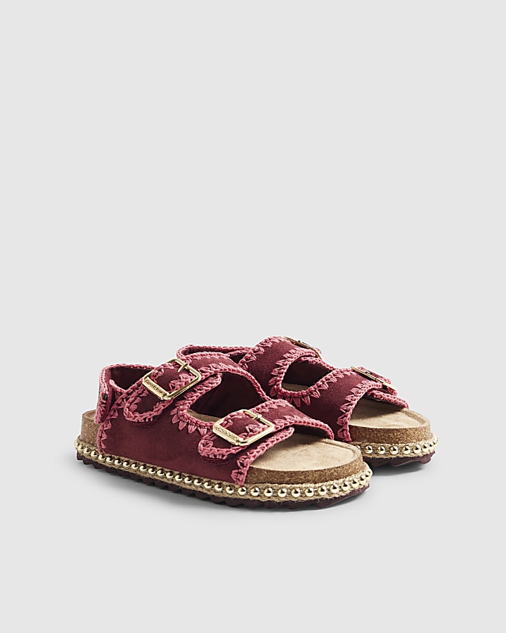 Girls Red Whipstitch Footbed Sandals