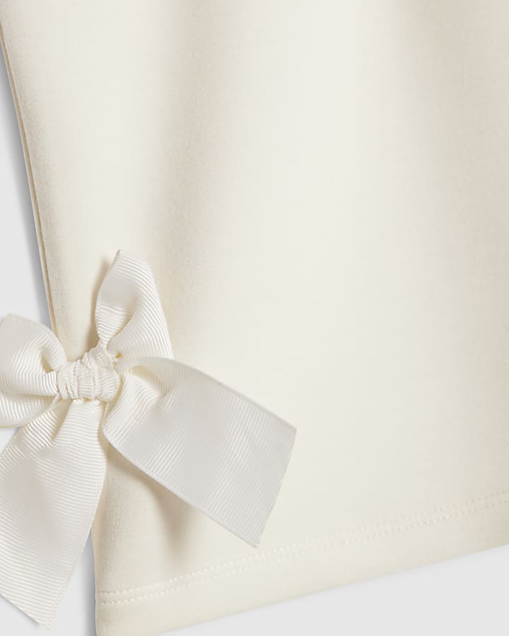 Girls Cream Premium Bow Shorts