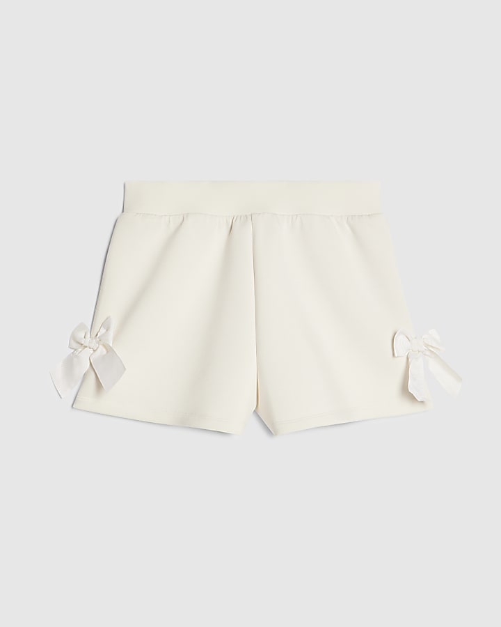 Girls Cream Premium Bow Shorts