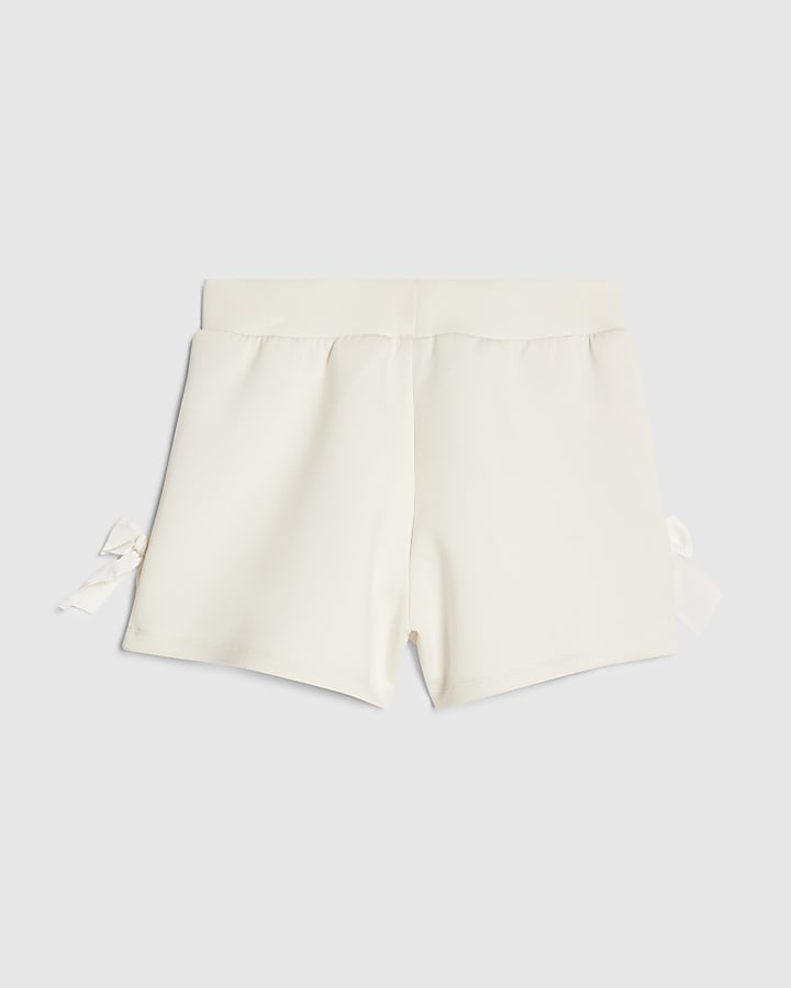 Girls Cream Premium Bow Shorts