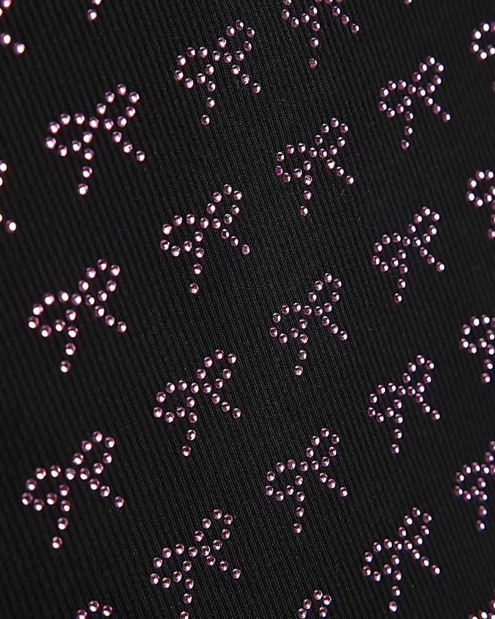 Girls Black Bow Diamante Tank Top