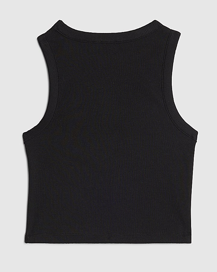 Girls Black Bow Diamante Tank Top