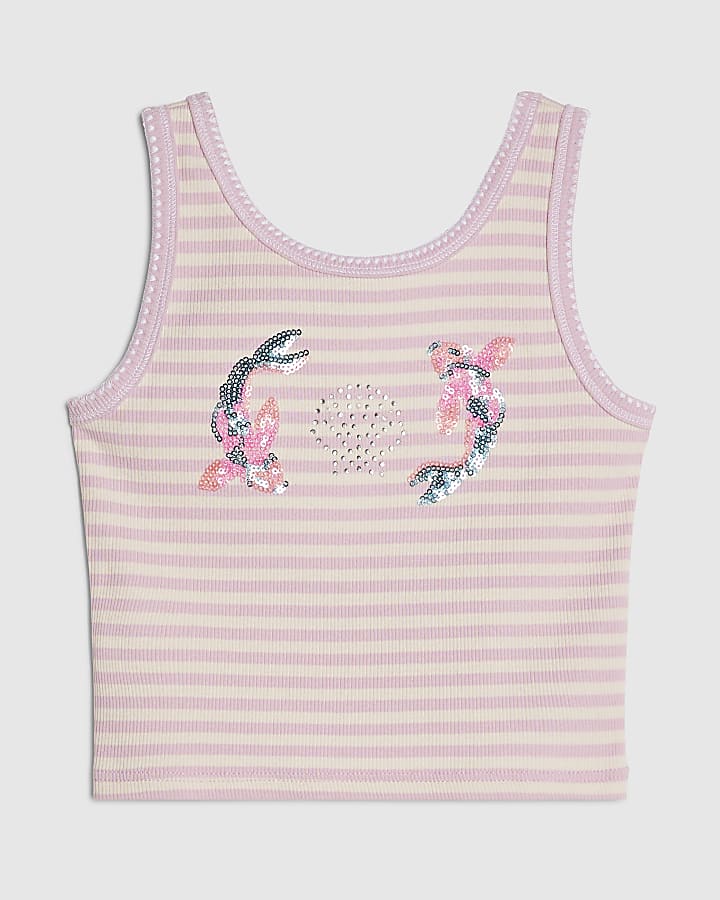 Girls Pink Stripe Fish Tank Top