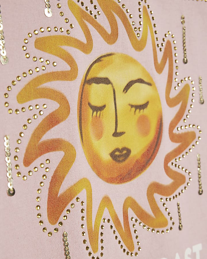 Girls Pink Sun Embellished T-Shirt