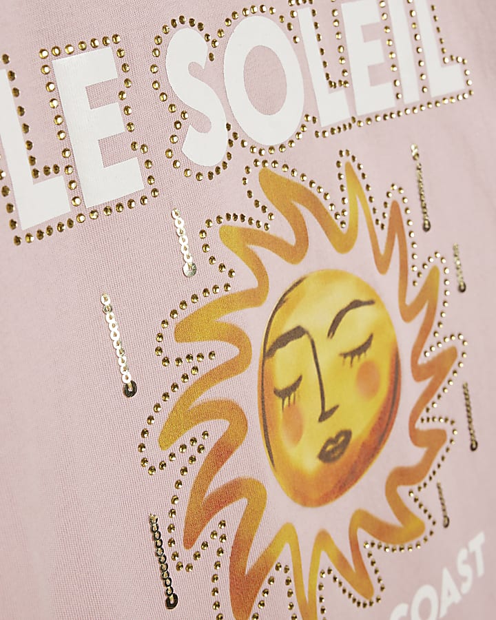 Girls Pink Sun Embellished T-Shirt