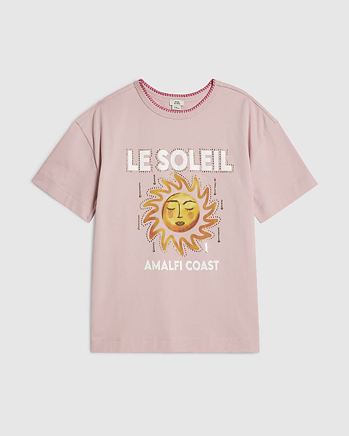 Girls Pink Sun Embellished T-Shirt