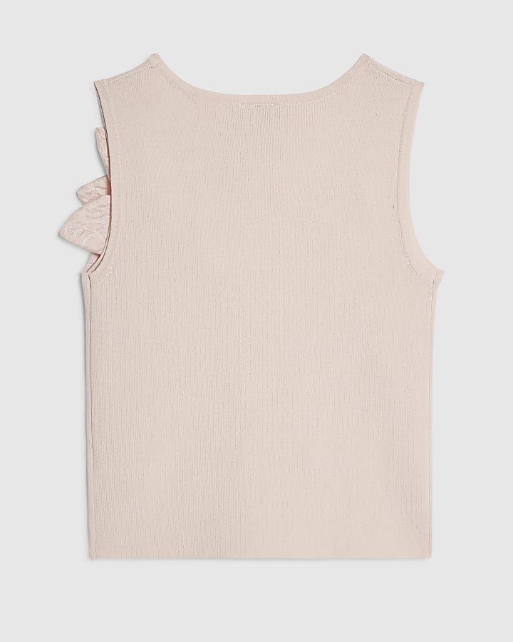 Girls Pink Flower Trim Knitted Top