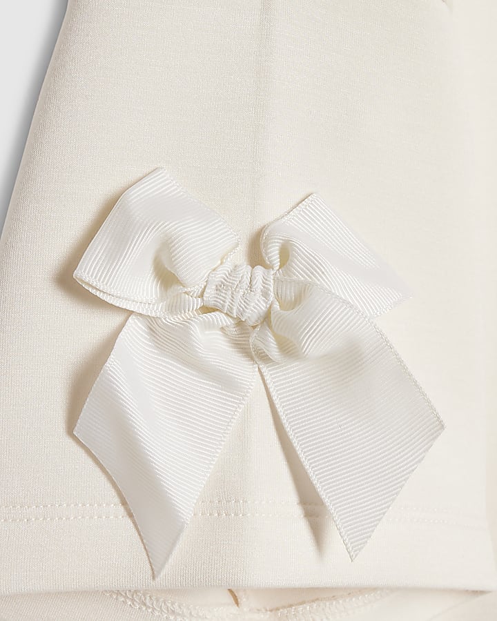 Girls Cream Premium Embellished Bow Crop Top