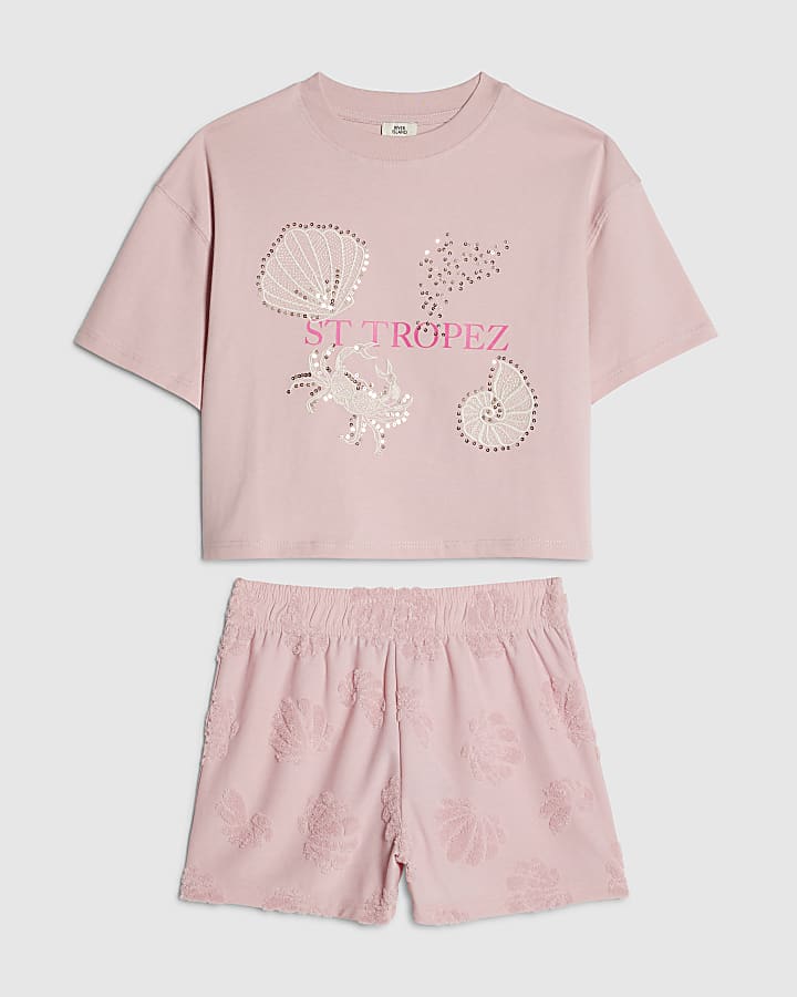 Girls Pink St Tropez Towelling Set