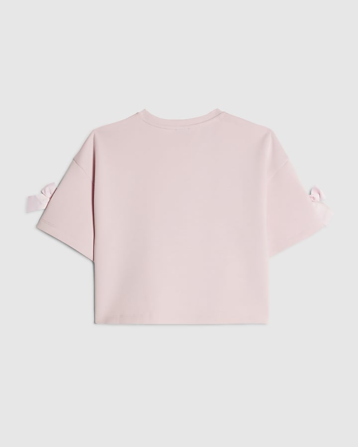 Girls Pink Premium Embellished Bow Crop Top