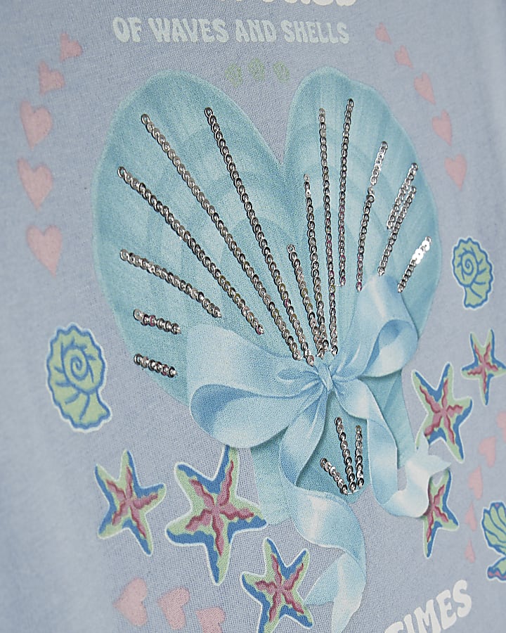 Girls Blue Shell Print Towelling Set