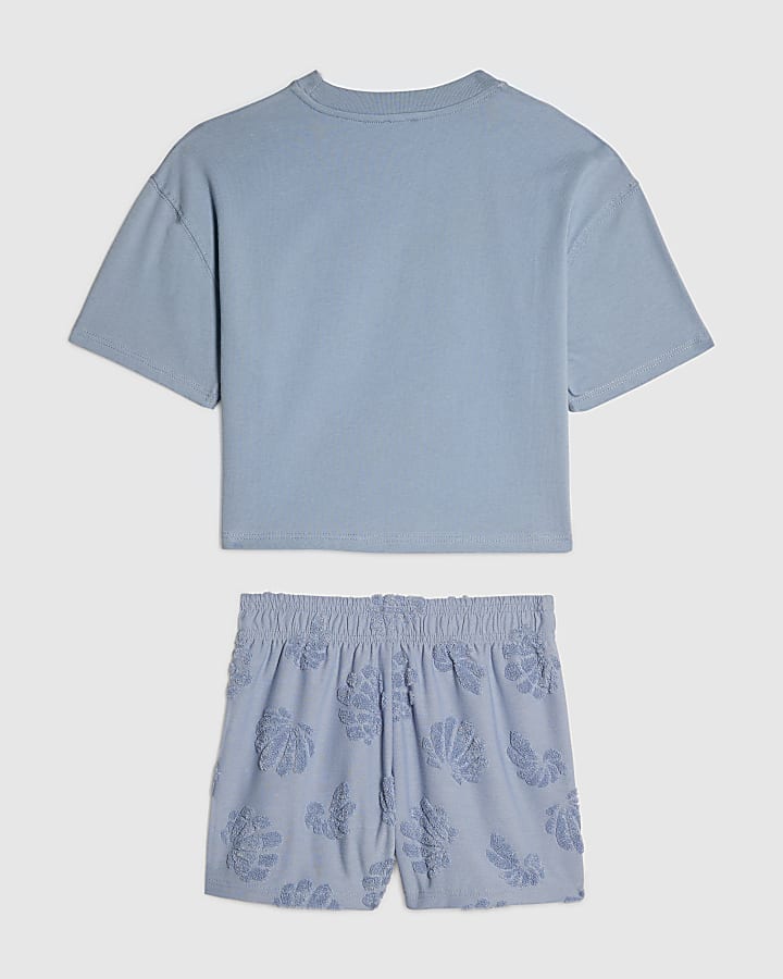 Girls Blue Shell Print Towelling Set