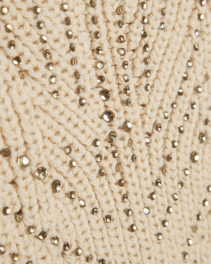 Girls Beige Embellished Crochet Top