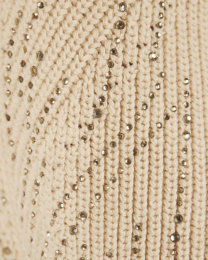 Girls Beige Embellished Crochet Top