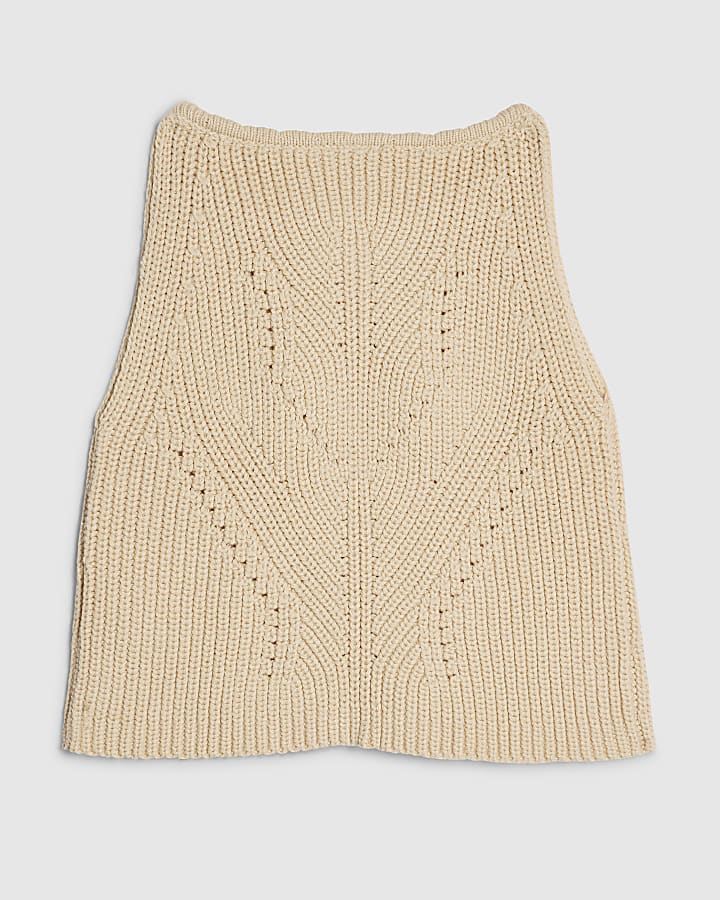 Girls Beige Embellished Crochet Top