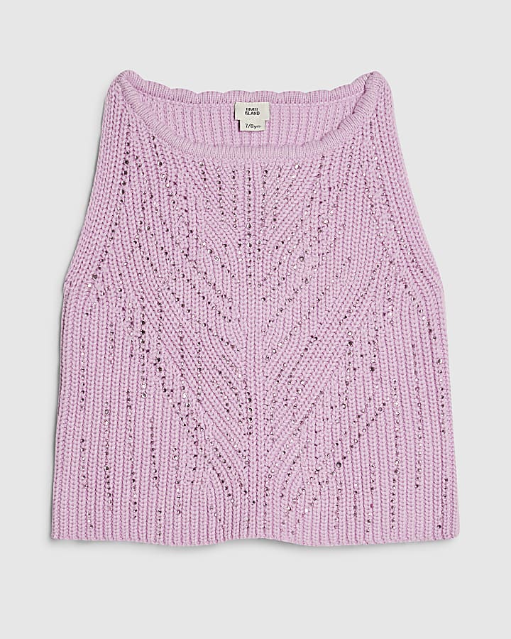Girls Purple Embellished Crochet Top