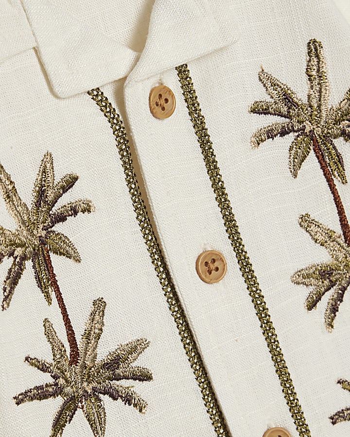 Baby Boys Cream Embroidered Palm Shirt Set