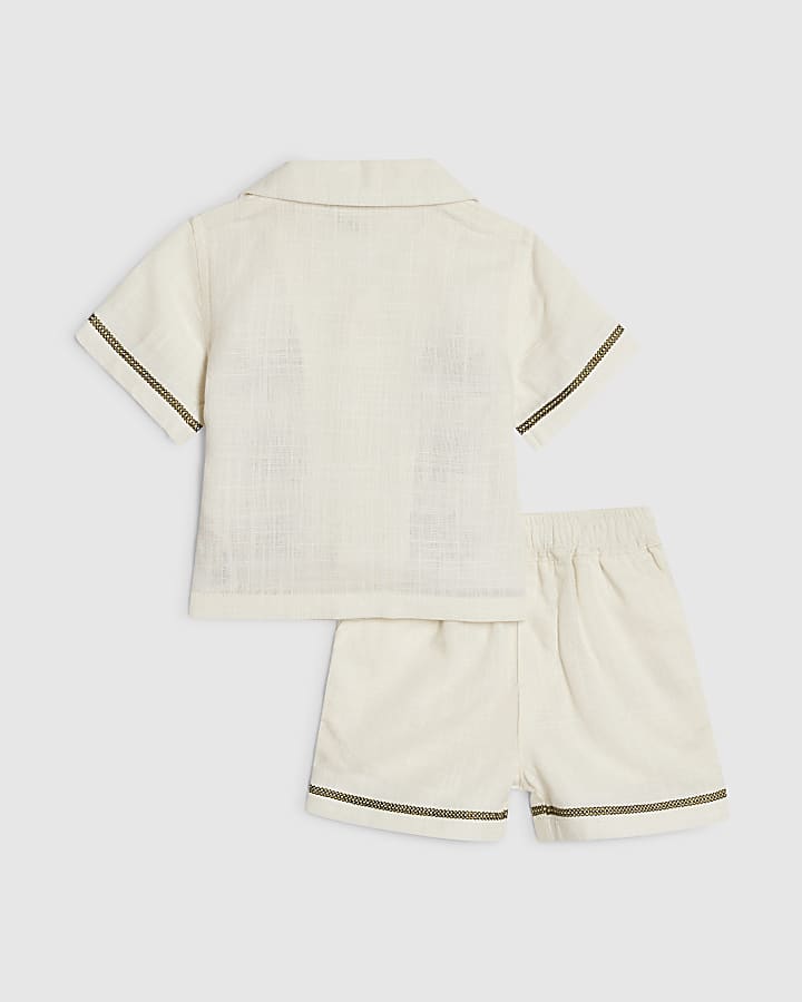 Baby Boys Cream Embroidered Palm Shirt Set