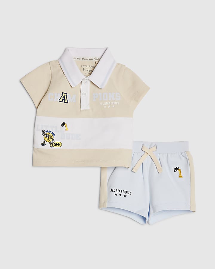 Baby Boys Blue Basketball Polo Shirt Set