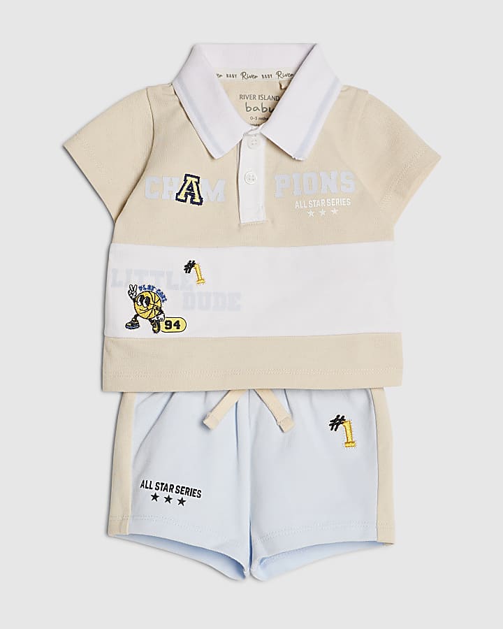 Baby Boys Blue Basketball Polo Shirt Set