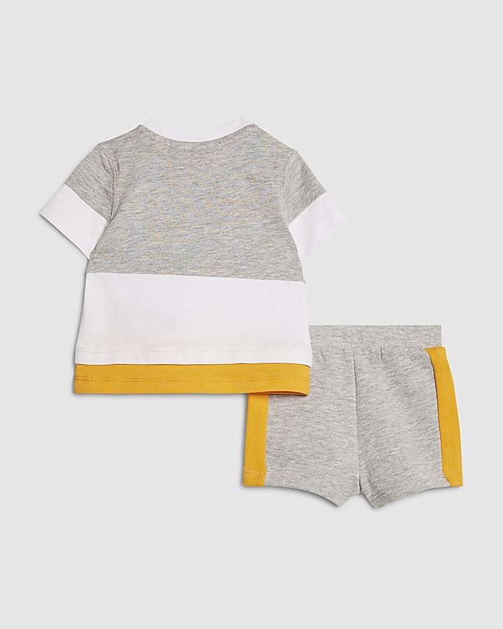 Baby Boys Grey Colour Blocked Shorts Set