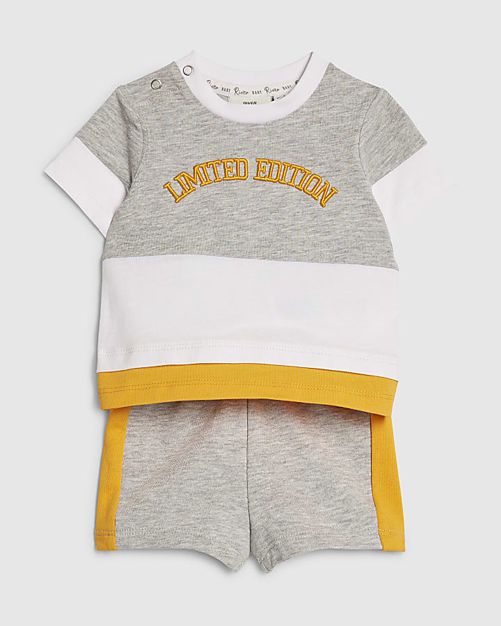 Baby Boys Grey Colour Blocked Shorts Set