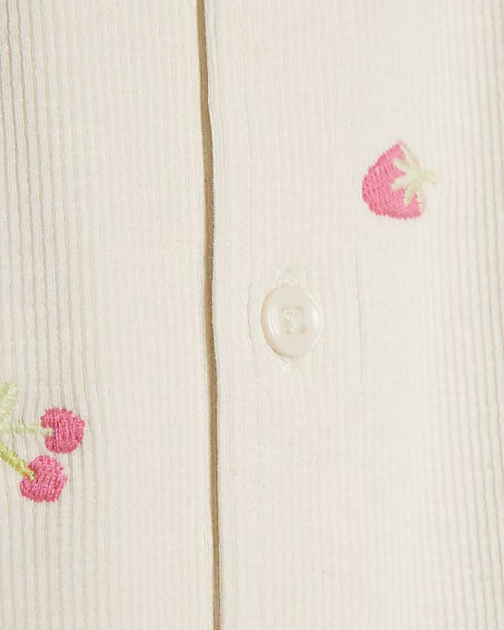 Baby Girls Beige Collared Fruit Romper