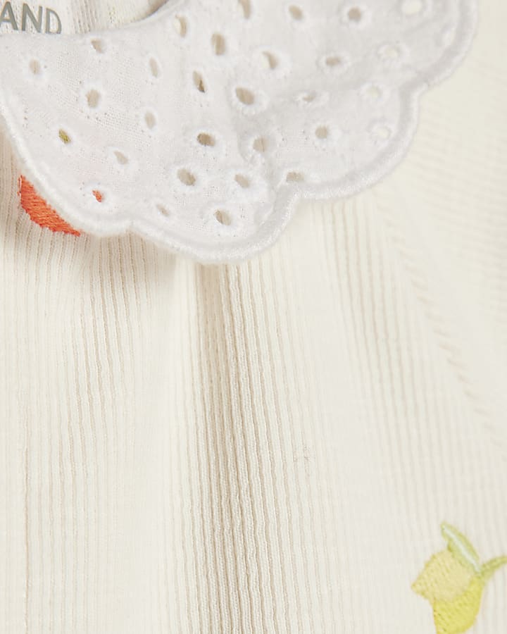 Baby Girls Beige Collared Fruit Romper