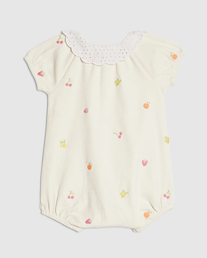 Baby Girls Beige Collared Fruit Romper