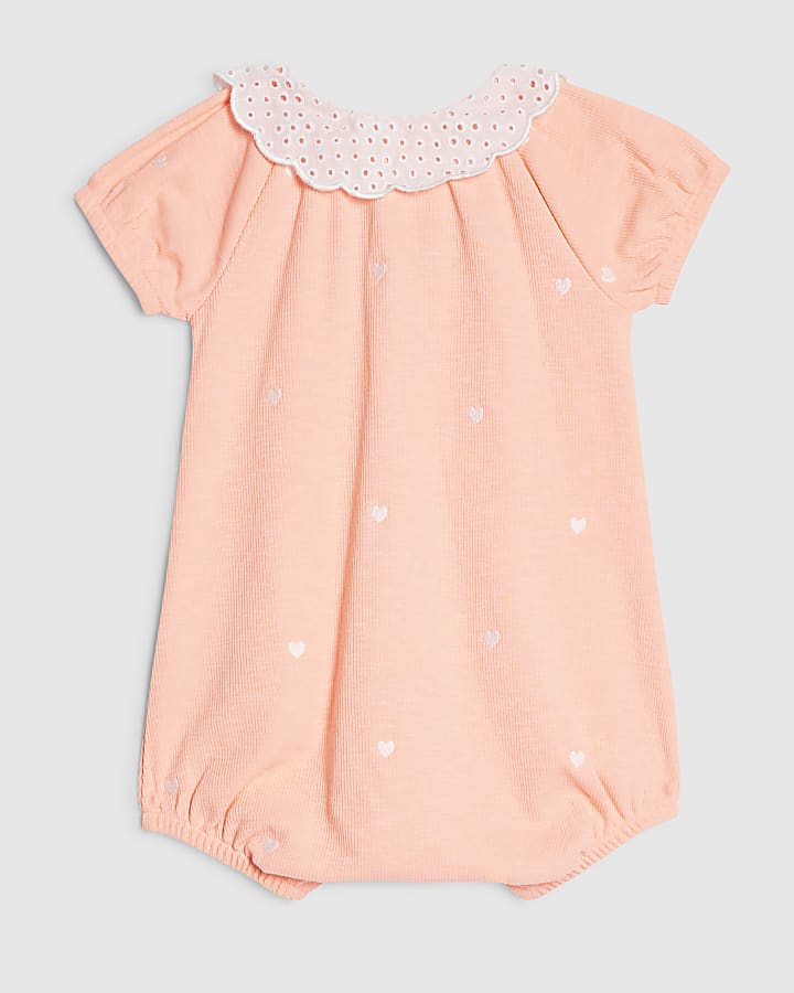 Baby Girls Coral Collared Heart Romper
