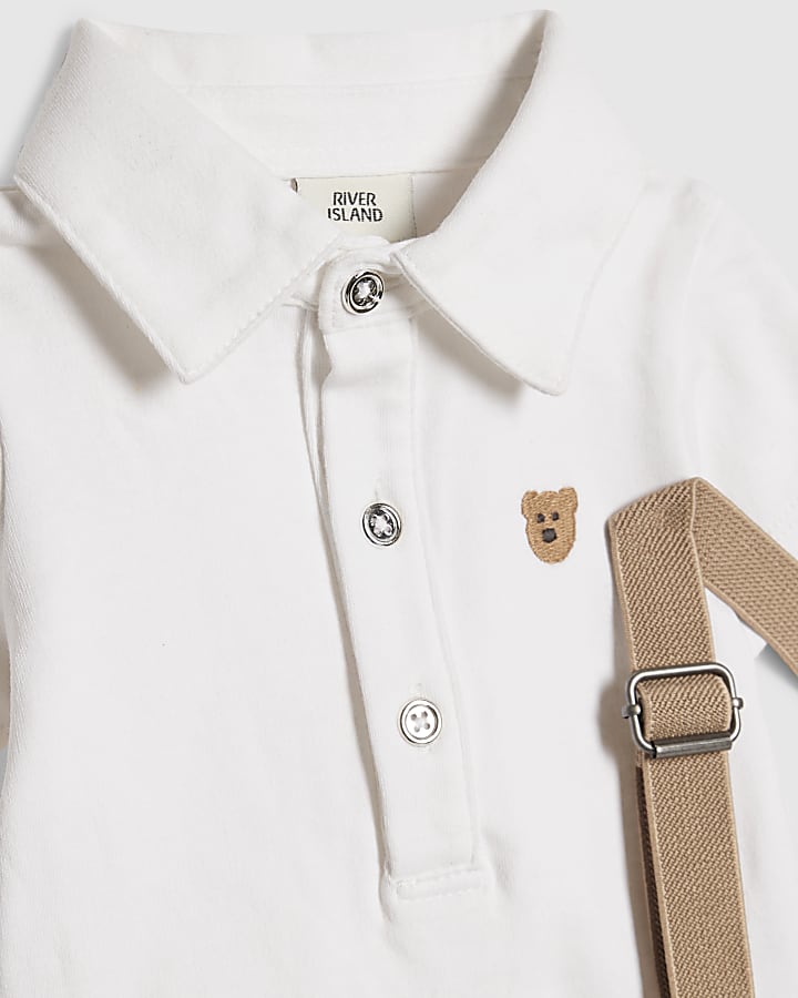 Baby Boys Beige Bear Polo Shorts Set