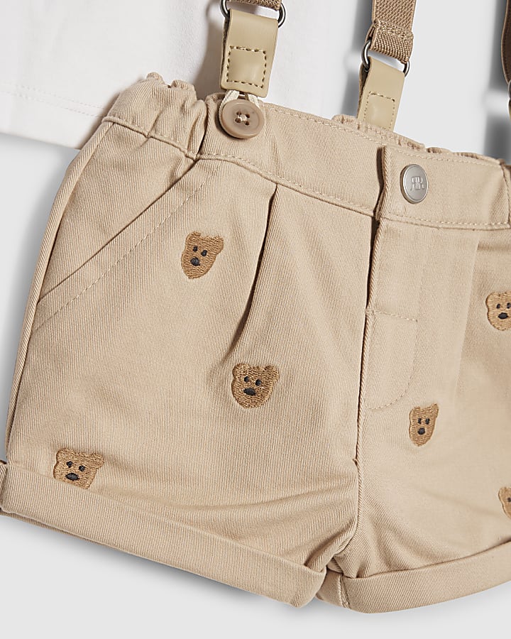 Baby Boys Beige Bear Polo Shorts Set