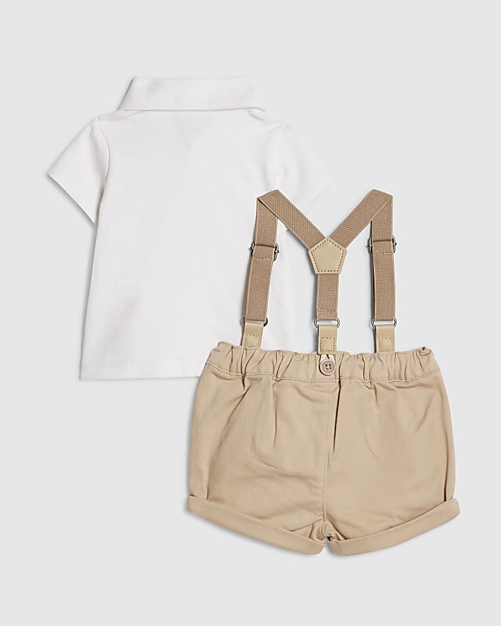 Baby Boys Beige Bear Polo Shorts Set