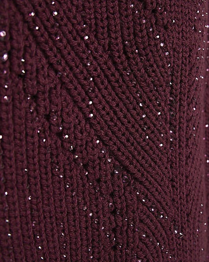 Girls Purple Embellished Knitted Dress