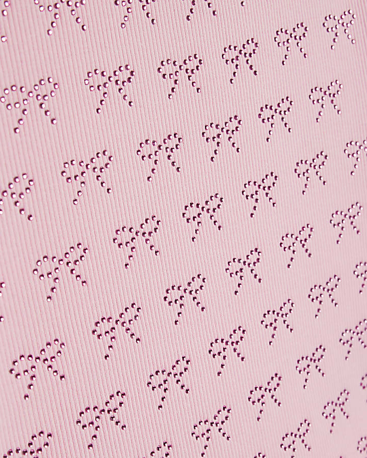 Girls Pink Bow Diamante T-Shirt