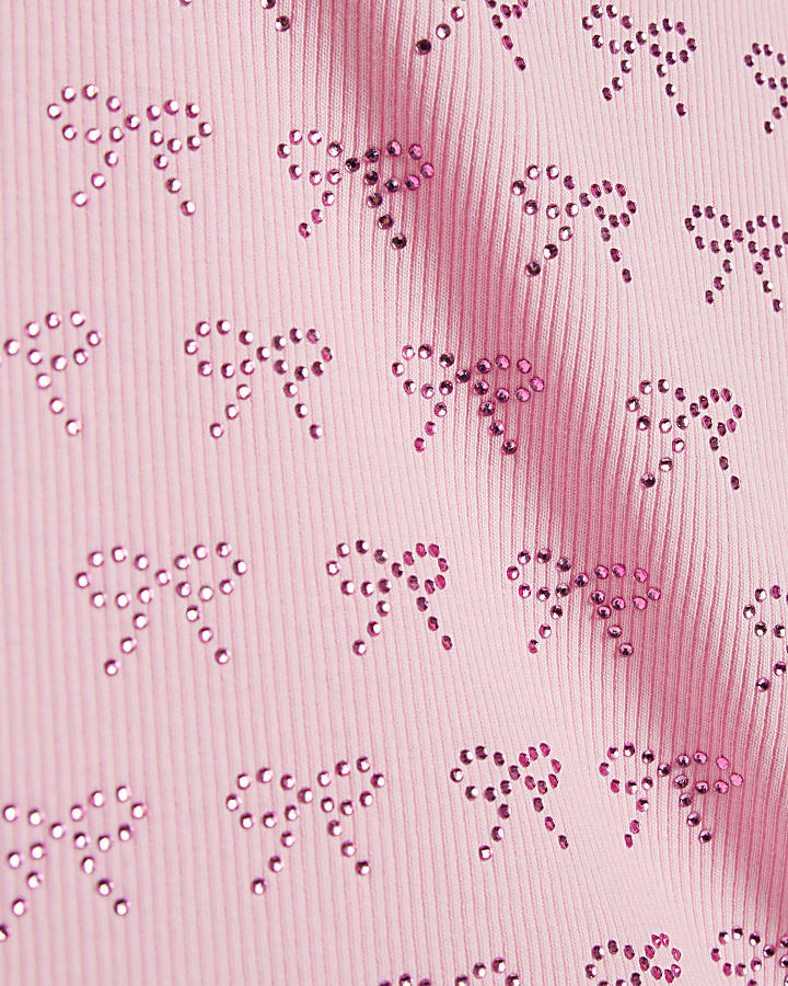 Girls Pink Bow Diamante T-Shirt