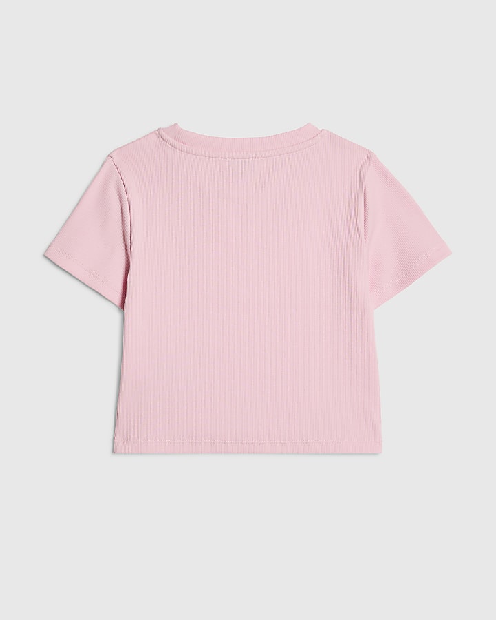 Girls Pink Bow Diamante T-Shirt