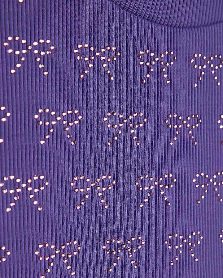 Girls Purple Bow Diamante T-Shirt