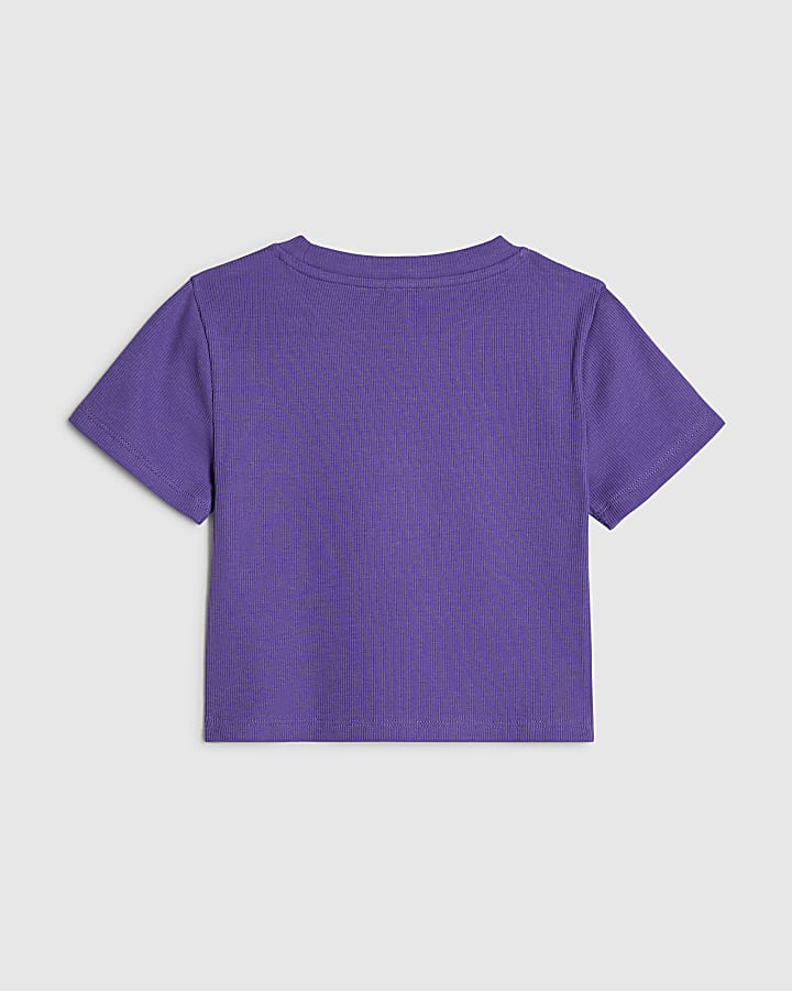 Girls Purple Bow Diamante T-Shirt
