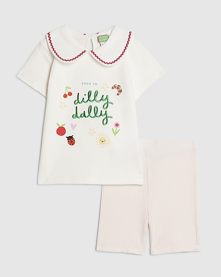 Mini Girls Pink Dilly Dally Cycle Shorts Set