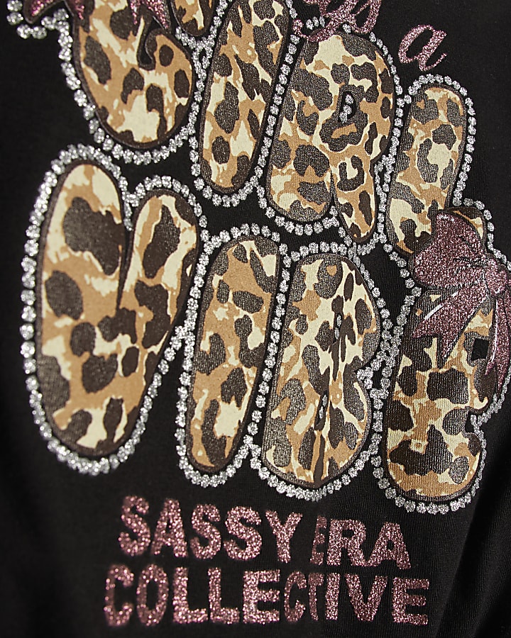 Girls Black Cool Vibes Print T-shirt