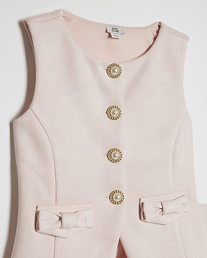 Girls Pink Faux SuedeWaistcoat Set